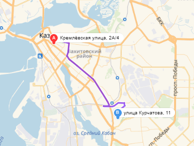 путь эвакуатора: Кремлевская 2А/4 - Курчатова 11